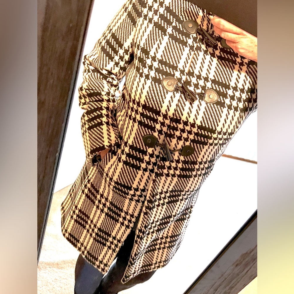 Land’s End Wool Coat, black and white plaid wool coat